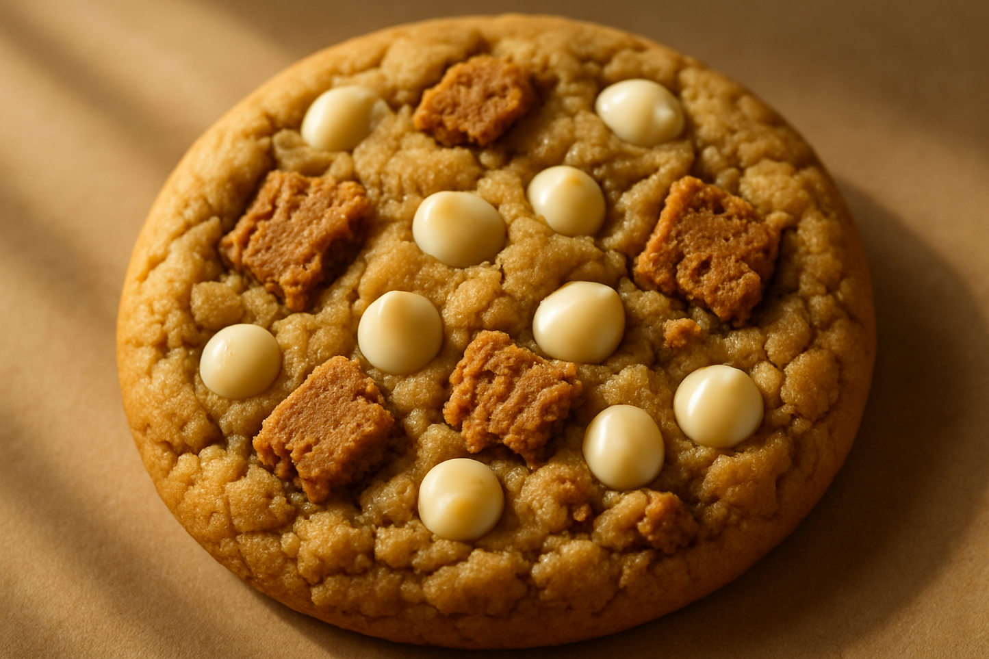 cookie butter cookie Biscoff cookie pieces white chocolate chips natural sun light no plate